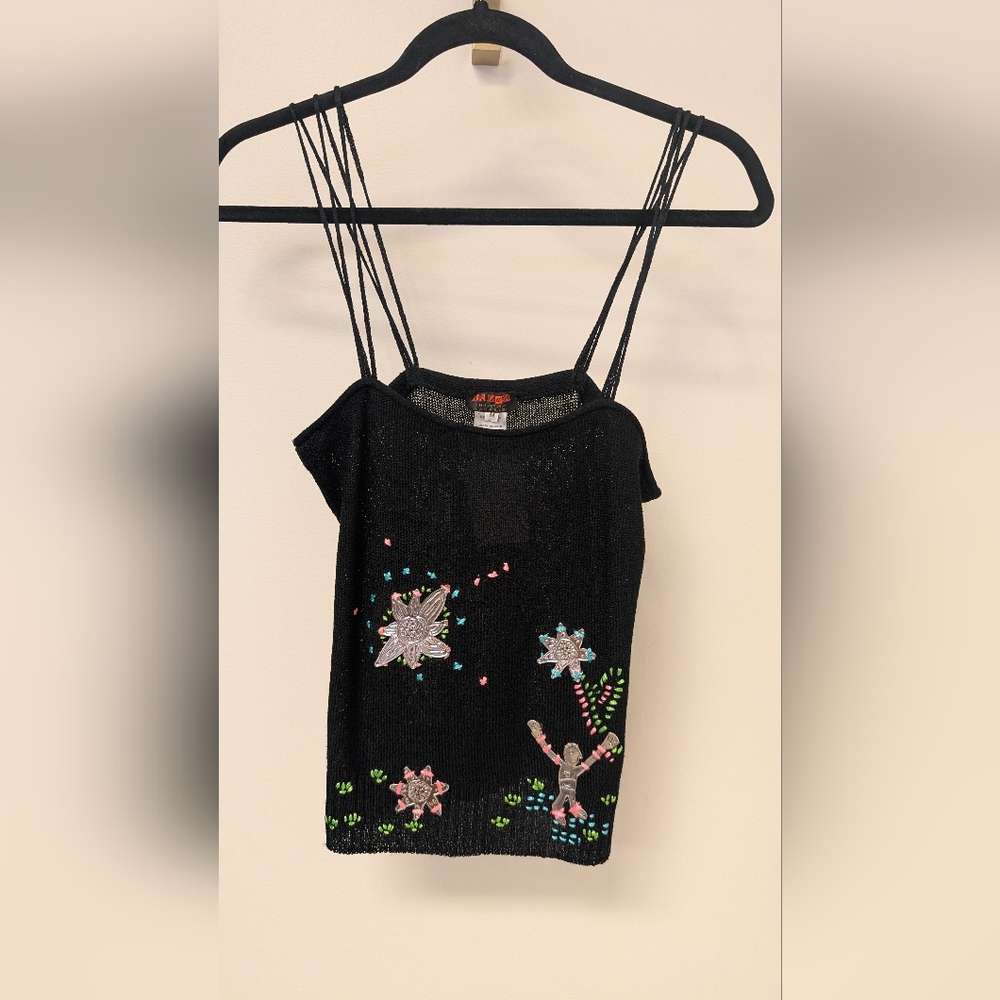Christian Lacroix Black Tank Top with Colorful Embroidery